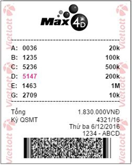 Một vé số Max 4D